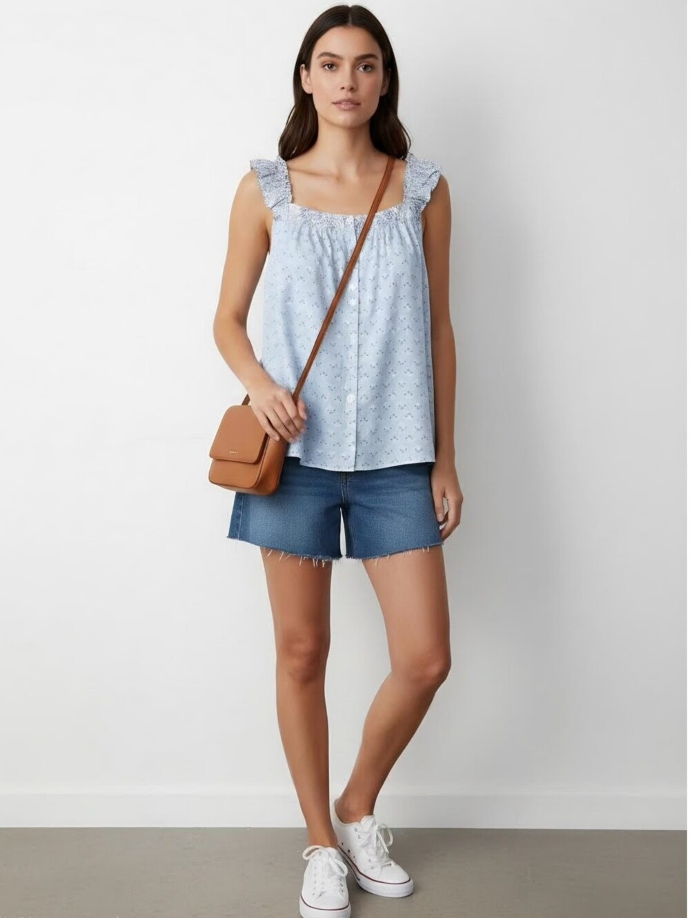 New! Angels Blue Floral Spaghetti Strap Peasant Cottagecore Cotton Top